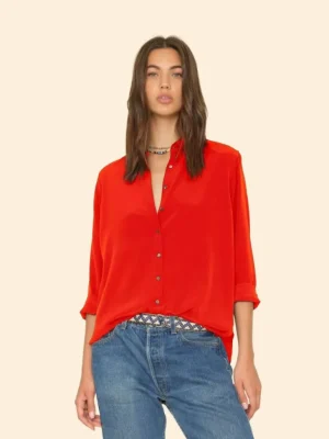 Xirena Shirts<Flame Scarlet Beau Silk Shirt