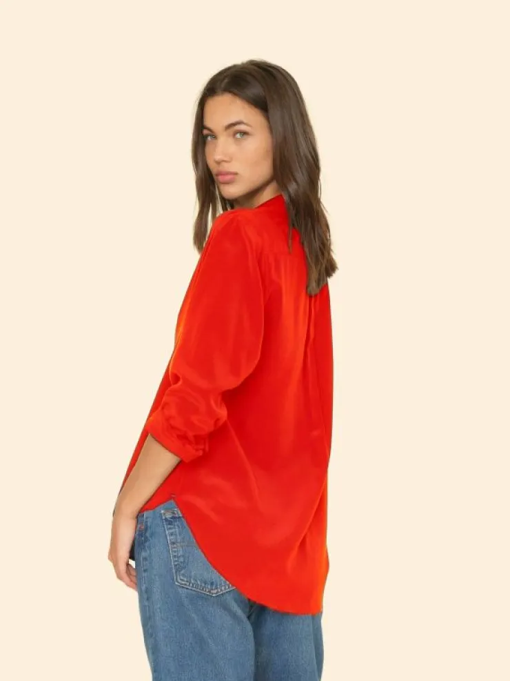 Xirena Shirts<Flame Scarlet Beau Silk Shirt