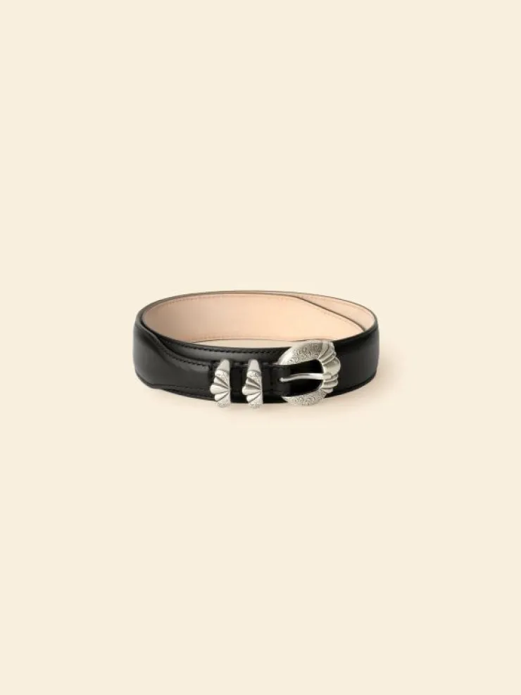 Xirena Accessories<Silver Ostrich Black Calfskin Versailles Belt