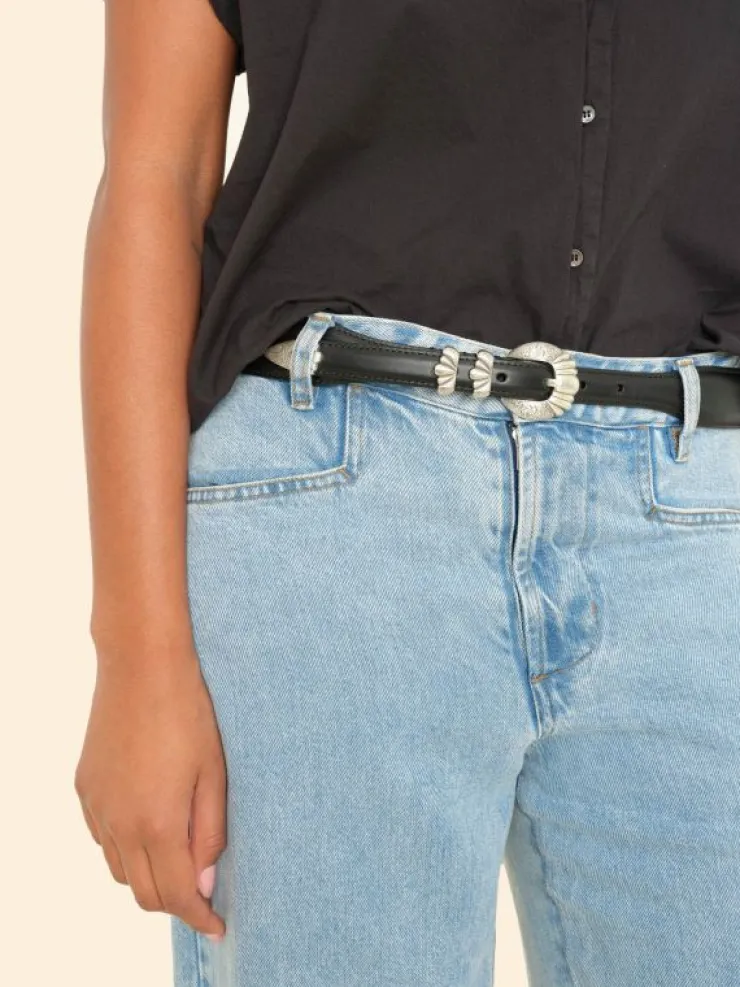 Xirena Accessories<Silver Ostrich Black Calfskin Versailles Belt