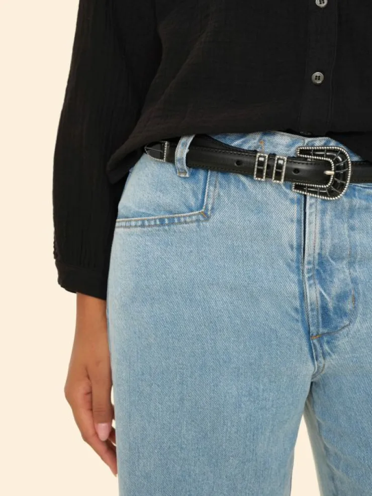 Xirena Accessories<Silver Ostrich Black Calfskin Dalmatian Belt