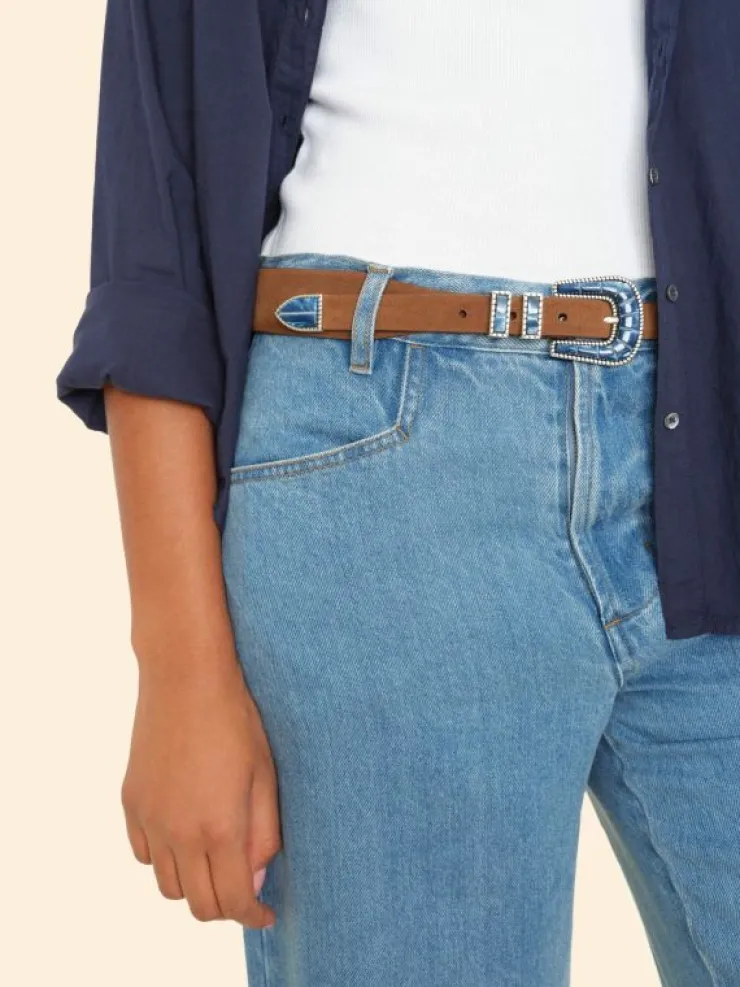Xirena Accessories<Silver Ostrich Brown Suede Blue Ocean Belt