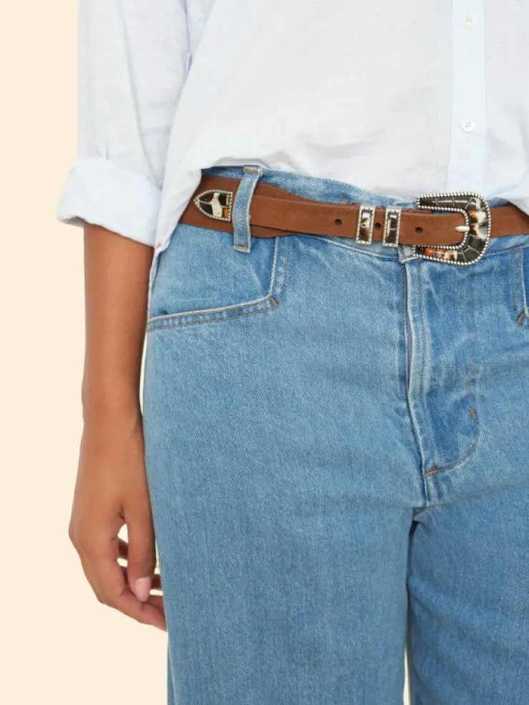 Xirena Accessories<Silver Ostrich Brown Suede Tortoise Belt
